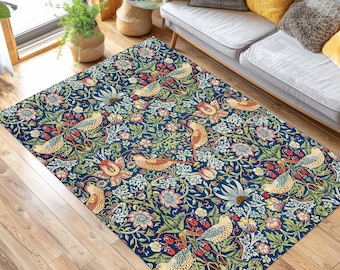 William Morris Strawberry Thief Rug: Victorian Bamboo Area Rug, Large Carpet