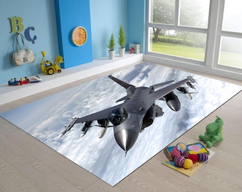 F16 straaljagerdeken: militair vliegtuigdecor, bamboe vloerkleed
