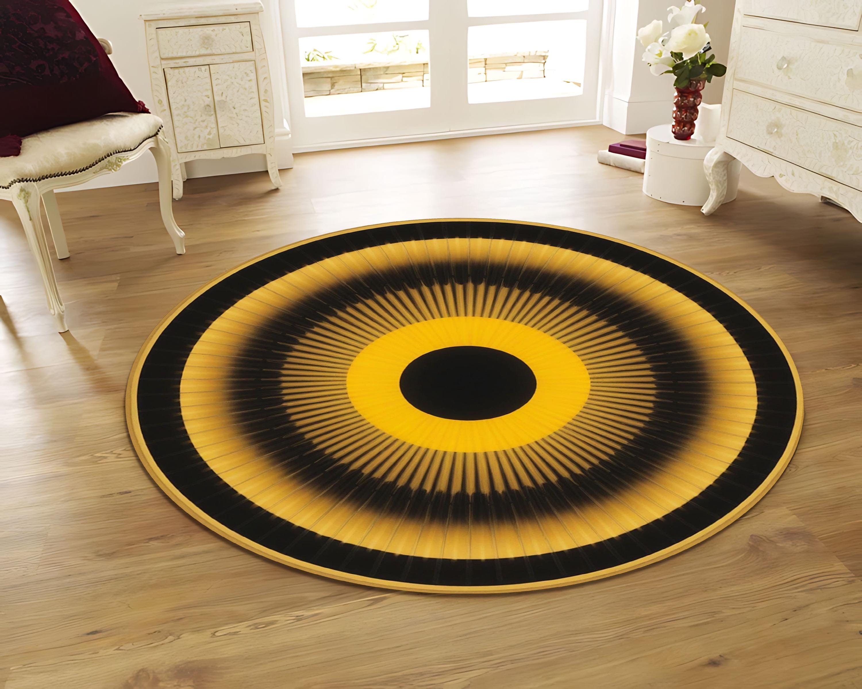 Bamboo Round Rug: Mid Century Modern Sun Design