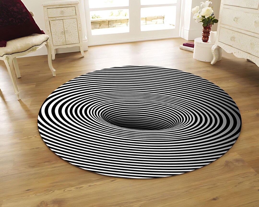 Zigzag Psychedelic Optical illusion Round Rug