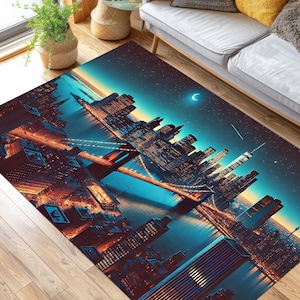 Dywan z widokiem na most Brookliński, Nowy Jork, Dywan z widokiem na most Brookliński, Dywan z widokiem na niebo i miasto, City Scape City Skyline, Dywan do salonu