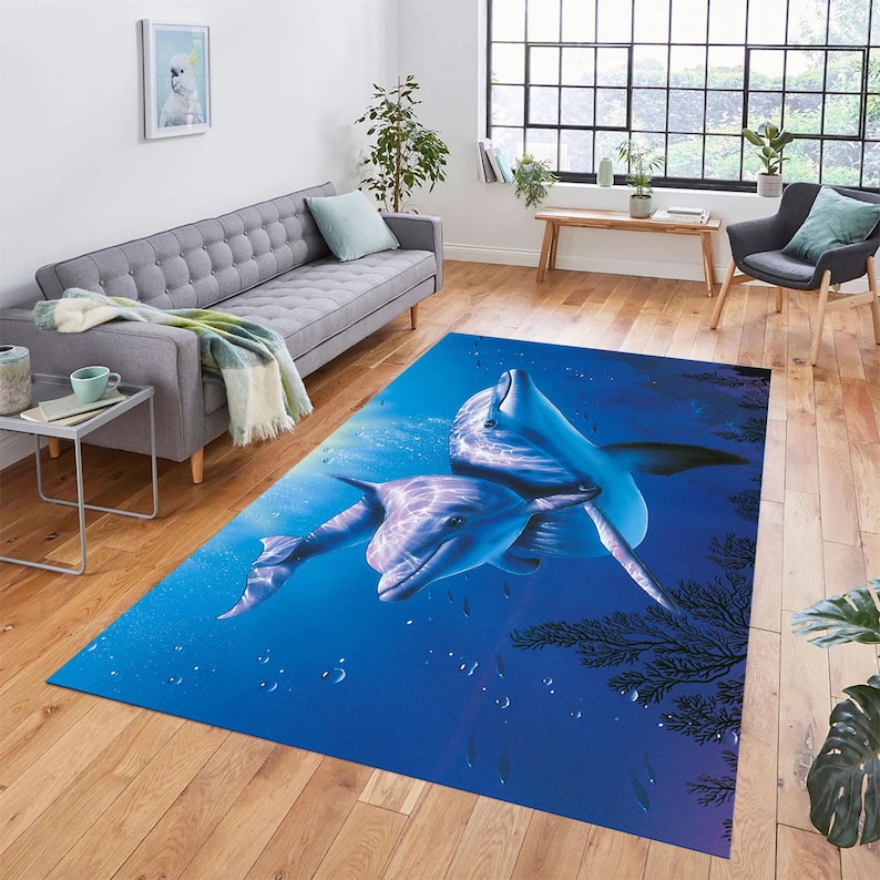 Dolphin Ocean Rug: Bamboo Sea Life Area Rug - Etsy