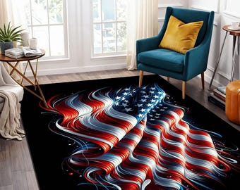 Alfombra con bandera de EE. UU., alfombra de bambú, alfombra americana, alfombra moderna, alfombra de área, alfombra de sala de estar, alfombra personalizada, alfombra de interior, regalo de inauguración de la casa, alfombra de pared