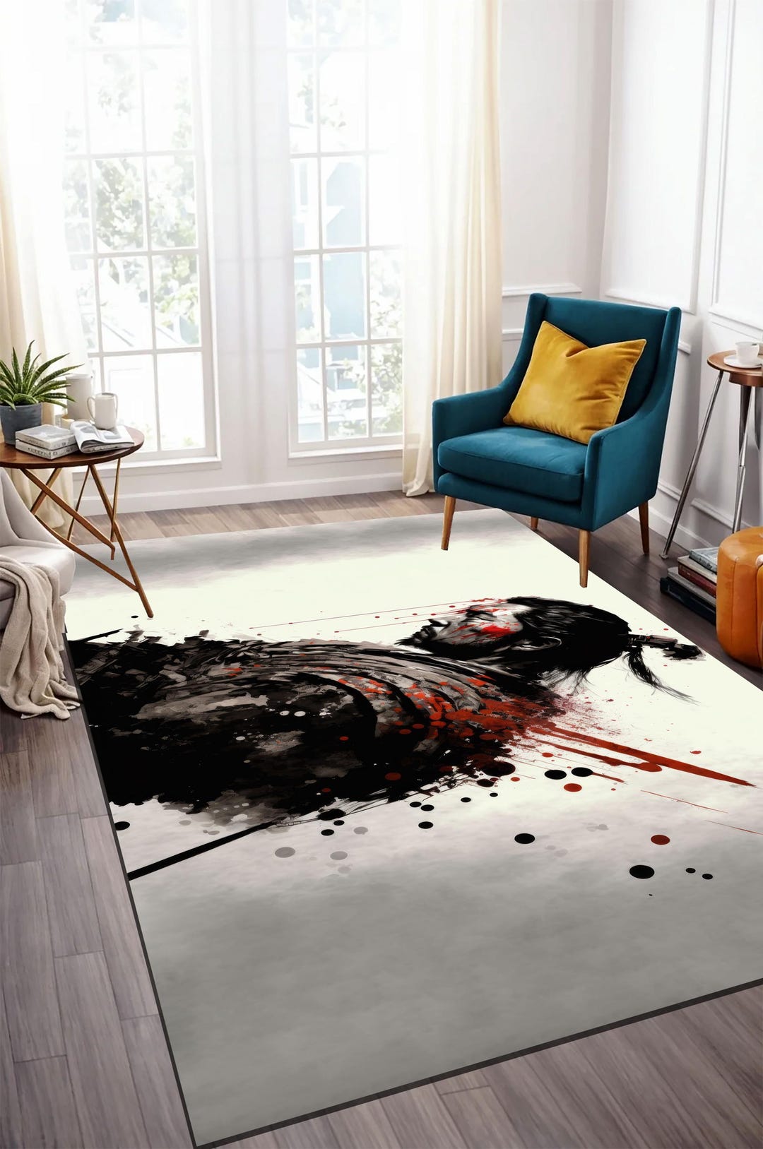 Samurai Art Rugs: Japanese Fighter Bamboo Area Rug - Etsy