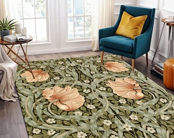 William Morris Style Floral Rug: Vintage Art Nouveau Large Carpet