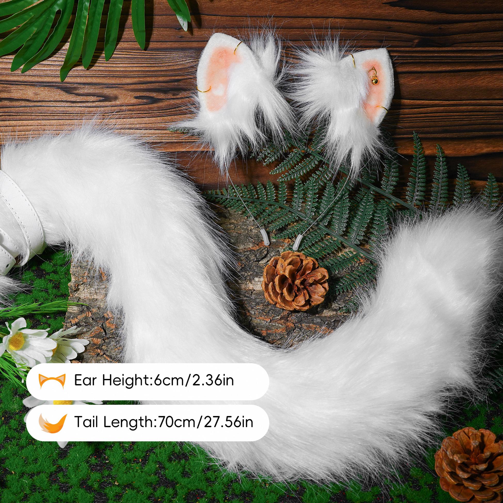 Artificial Fur, white kitty ear and tail, cosplay costume ear and tail, plush animal ear tail decoration, puppyplay,Halloween gift,fursuit