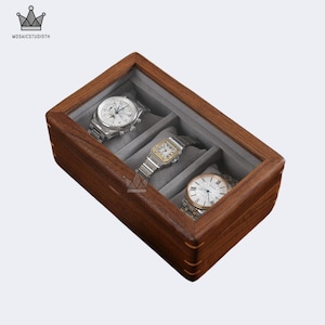 Massief houten horlogedoosAanpasbare opslag Gepersonaliseerde cadeaus, voor vader Grote houten kist, voor mannen, met 10 vakken en kussens inbegrepen