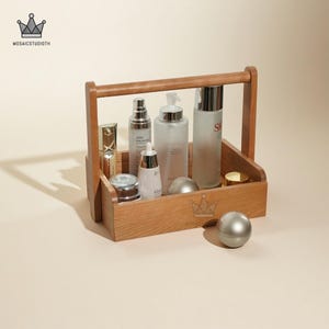 Wood Cosmetic Storage Box,Personalized Large Makeup Organizer Box,Cosmetic Organizer Countertop, Beauty Tools,Wooden Organizer for women
