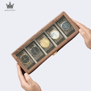 Boîte à montres en bois massif pour homme, avec 10 compartiments et coussins inclus, pour papa, grande boîte en bois, rangement personnalisable, cadeaux personnalisés