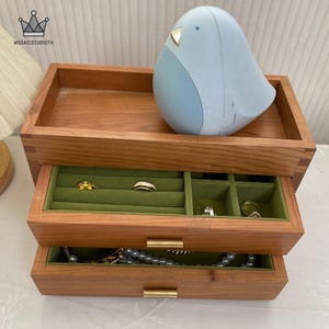 Personalized Jewelry Box,Rings Necklaces Earrings Compartmentsfor Women Wooden Organizer with 3 Drawers for,Women's Jewelry Collection,gifts