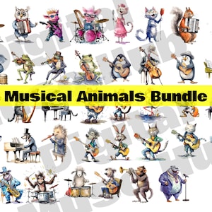 Funny Musical Animals Clipart 38 Png, Cute Animals Playing Guitar, Silly Band, Cartoon Dog, Nursery Music, Digital Art, Scrapbooking, Prints