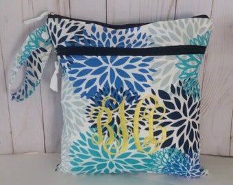 Monogrammed Wet/Dry Bag,  cloth diaper bag, swimsuit bag, kitchen wet bag, double wetbag,  you pick strap style