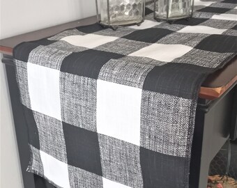 Farmhouse Home Decor Table Runner,  Buffalo Check Black White Table Runner