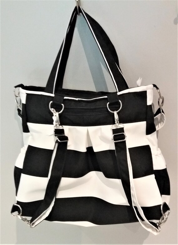 black and white striped diaper bag backpack