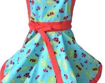 Ladybug Kids apron, Personalized Girls Apron, Embroidered kids apron, child's apron, tween apron,