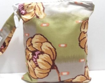 Waterproof wet bag in flower print-you pick size, cloth diaper bag, swim bag, wet bathing suit bag, car trash bag