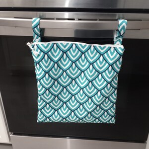 Turquoise Hanging Kitchen Wet Bag or Swim Bag or Cloth Diaper Bag, Unpaper towel  bag