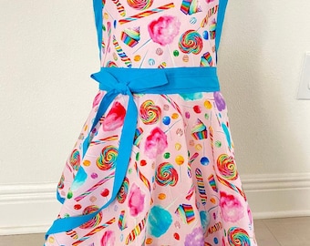 Pink and Turquoise Candy Print Girls Apron