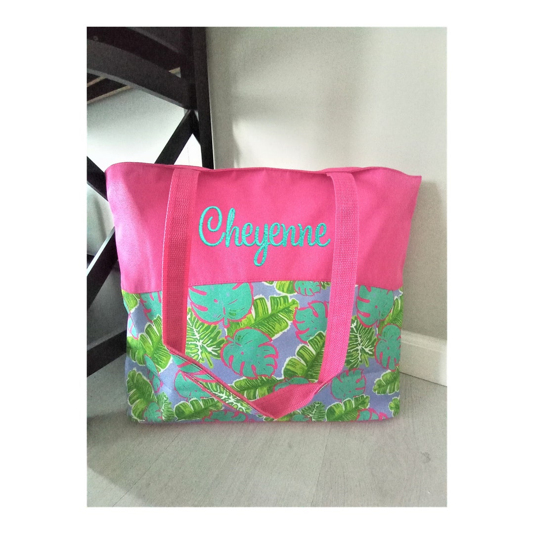 Tropical Leaf Zip Top Beach Bag Large Tropical Zippered Tote Etsy