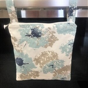 Blue and Gray Wet bag for unpaper towels, kitchen towel wet bag or swimsuit or cloth diaper bag