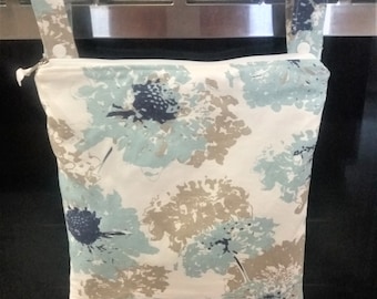 Blue and Gray Wet bag for unpaper towels, kitchen towel wet bag or swimsuit or cloth diaper bag