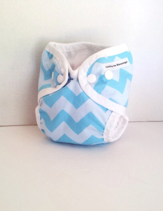 Items similar to Blue Chevron Newborn cloth diaper cover shell with