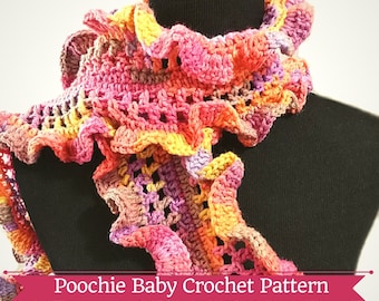 PATTERN - Crochet Frilly Ruffle Scarf for Girls/Women