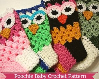 PATTERN - Crochet Owl Christmas Stocking