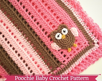 PATTERN - Crochet Baby Owl Applique Receiving Blanket