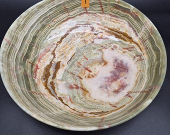 12 inch Polished Green Onyx Bowl | Natural Stone Decorative Bowl | Green Onyx Crystal Dish | 5.25 lbs