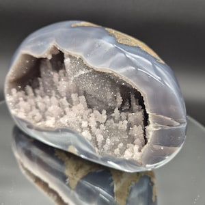 AAA+ Statement Amethyst Druzy Quartz Stalactite Formation in Blue Agate - Fully Polished Backlit Display, Uruguay 6.64 lbs, 9" x 4.5"