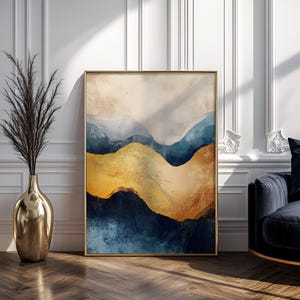 Zeitgenössische Blaue und Gold Wandkunst, Moderne Wandkunst, Abstrakte Kunst Druck, Moderne Kunst für Haus, Wohnzimmer Dekor, Große Leinwand Kunst
