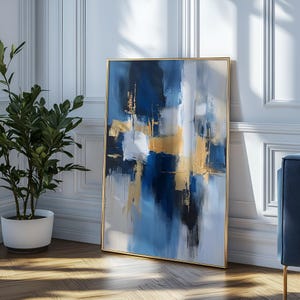 Große abstrakte Kunst in Blau und Gold, moderne Kunst für Zuhause, Wohnkultur, große Leinwand Kunst, Kunstdrucke