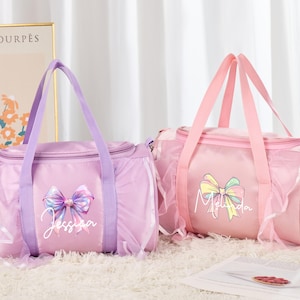 Personalisierte Tanztasche für Mädchen Personalisierte Name Duffle Bag Rosa Ballett-Tanz-Taschen-Geschenk für Tanzen Gymnastik jubeln Mädchen zurück zu Schulgeschenken