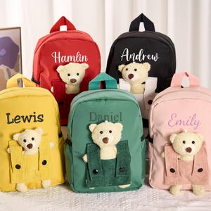 Personalisierter Name Kinderrucksack Teddybär Rucksack Gestickte Schultasche für Kleinkind Kleinkind Rucksack Zurück zu Schulgeschenke für Kinder