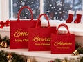 Personalized Red Burlap Christmas Gift Bag, Custom Xmas Gifts for Her, Party Favors