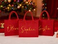 Personalized Christmas Gift Bag, Custom Red Burlap Bag, Party Gifts