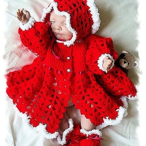 Baby Crochet Pattern Coat, Bonnet and Shoes - Noella