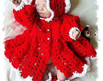 Baby Crochet Pattern Coat, Bonnet and Shoes - Noella