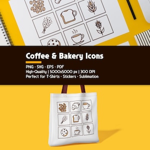 Coffee & Bakery Icon Set – Minimalist Hand-Drawn Line Art | Café Clipart | SVG PNG EPS pdf