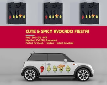 Kawaii Avocado & Chili Clipart – Mexican Food PNG SVG EPS pdf
