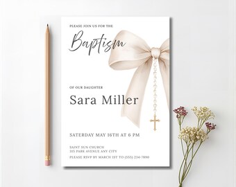 Editable Baptism Invitation Template, Baptism invite, Christianing invite, Digital Baptism invitation, Boy, Girl, Digital download, Printable