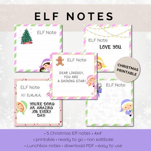 Puede incluir: Una colección de cinco notas de Elfo navideñas, cada una con un diseño único. Las notas presentan ilustraciones de elfos, árboles de Navidad y mensajes festivos. Las notas miden 10.16 x 10.16 cm.