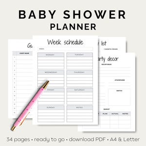 Imprimible Baby Shower Planner Bebé Recién Nacido Organizador de Planificación Lista de Verificación de Fiestas Lista de Eventos Ducha Digital PDF A4 Carta Minimalista Niño Niña