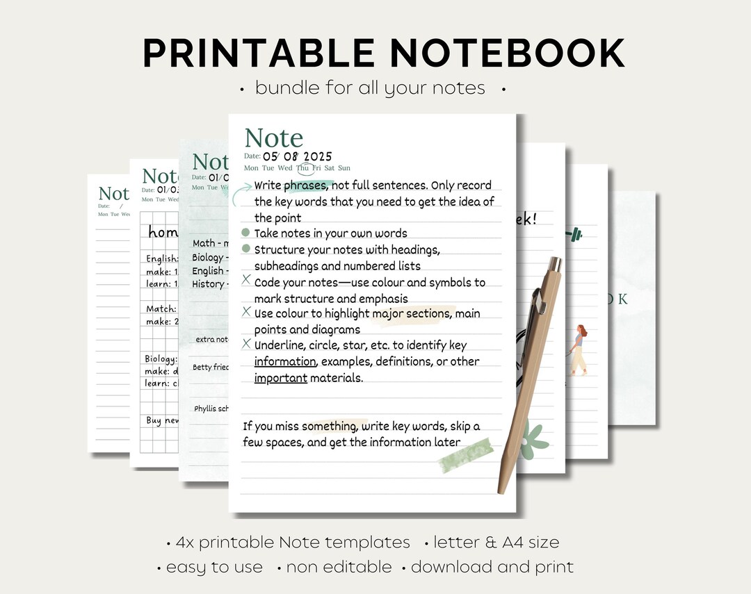printable study note template: a4, a5, us letter (pdf)... Printable Notes, Printable Notebook, Student Notes, Family Notes ...