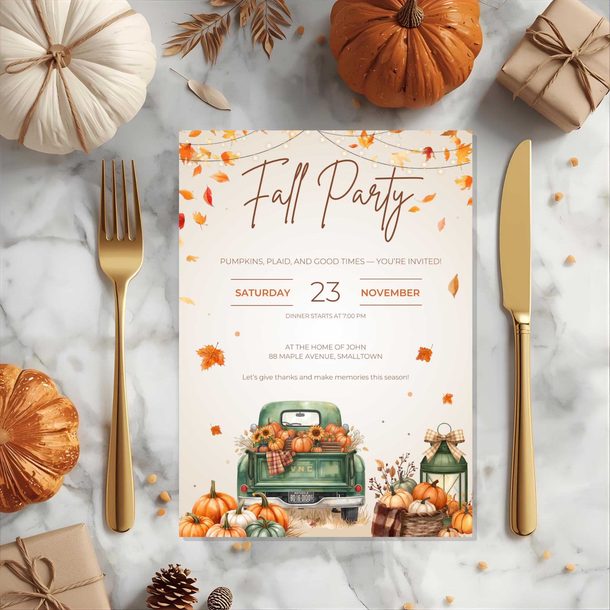 Editable Fall Party Invitation, Thanksgiving Friendsgiving Invite, Give ...