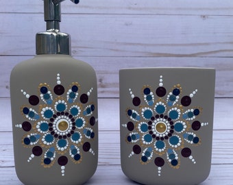 Dot Mandala Soap Dispenser  Toothbrush Holder