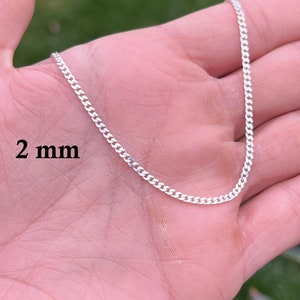 2 mm Curb Chain, 925 Sterling Silver Chain Necklace, Cuban Link Chain, Solid Silver Necklace, Dainty Curb Chain, Thin Chain Necklace