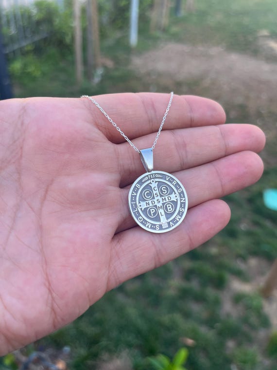 925 Sterling Silver Saint Benedict Necklace, Benedict Medal