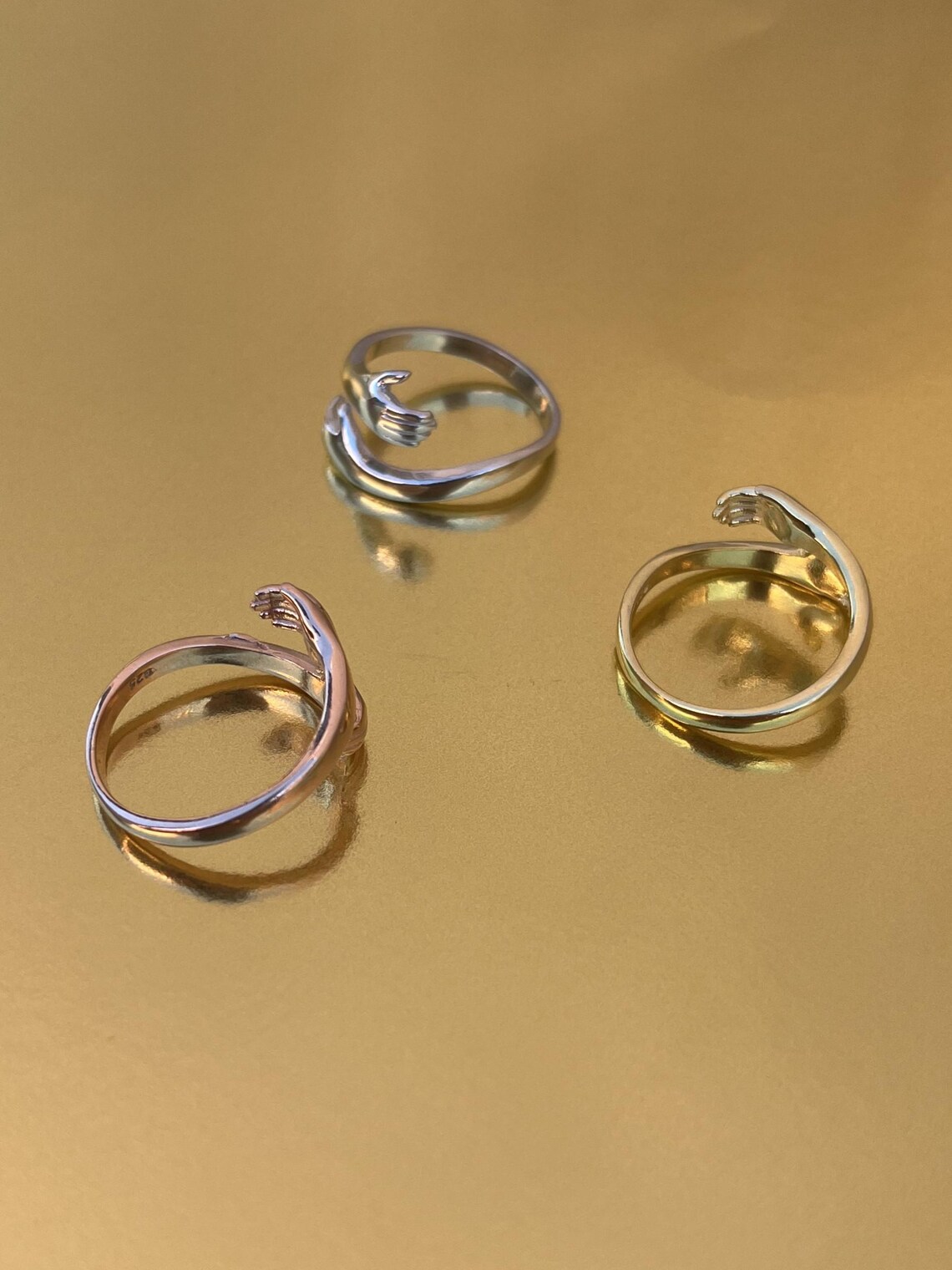 Sterling Silver Adjustable Hug Ring, Love Hug Rings, Hugging Hands ...